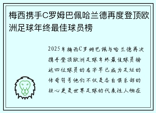 梅西携手C罗姆巴佩哈兰德再度登顶欧洲足球年终最佳球员榜