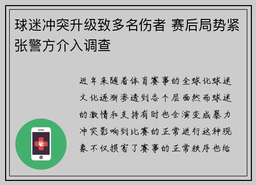 球迷冲突升级致多名伤者 赛后局势紧张警方介入调查
