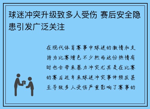 球迷冲突升级致多人受伤 赛后安全隐患引发广泛关注