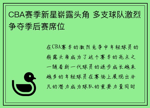 CBA赛季新星崭露头角 多支球队激烈争夺季后赛席位